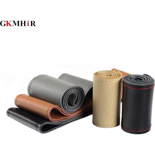 DIY Car Steering Wheel Cover Genuine Leather Cowhide Braid With Needles Thread On The Car Steering Wheel Interior Accessory