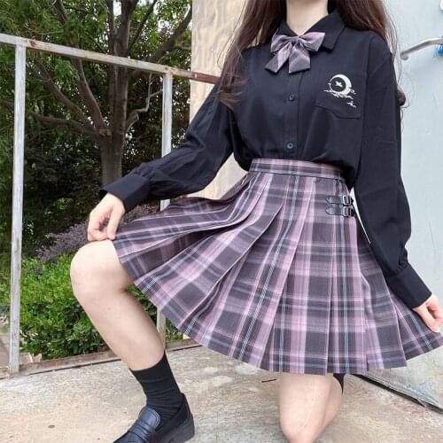 JK Uniform Skirt Bow tie Sets Clothes 2021 Summer Korean High Waist Pleated Skirts Suit Black Gothic Sexy Cute Mini Plaid Skirt
