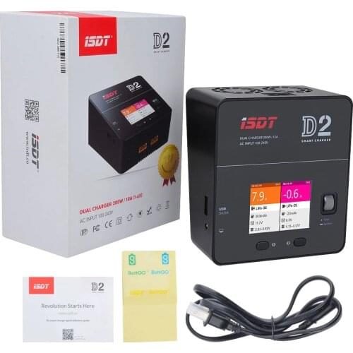 ISDT D2 AC 200W 12A 2-6S Dual Channel Battery Balance Charger for Lilon LiPo Li HV NiMH Pb Gaoneng Tattu Battery RC Models