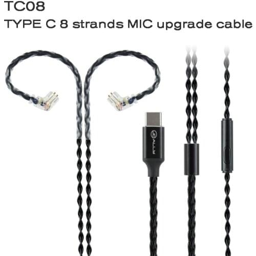 JCALLY TC08 Type-C Wired Cable 5N OFC wire 8 Shares 0.78mm MMCX Earphone Type C Plug Oxygen-free copper upgrade cable with mic