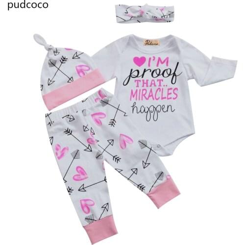 Toddler Newborn Baby Girl Rompers+Print Long Pants+Hats+Headband 4pcs Outfits Clothes Set Autumn Cotton Kids Clothing Sets
