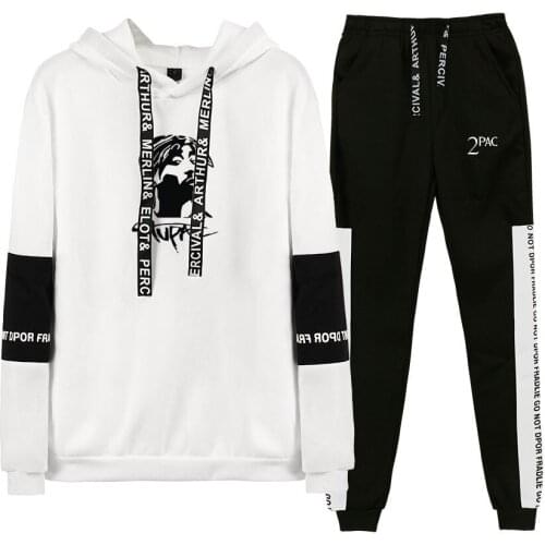 Rapper TUPAC Mens Sportswear Sets Tupac Amaru Shakur Casual Tracksuit Two Piece Set Top and Pants Sweat Suit Male Sporting Suits