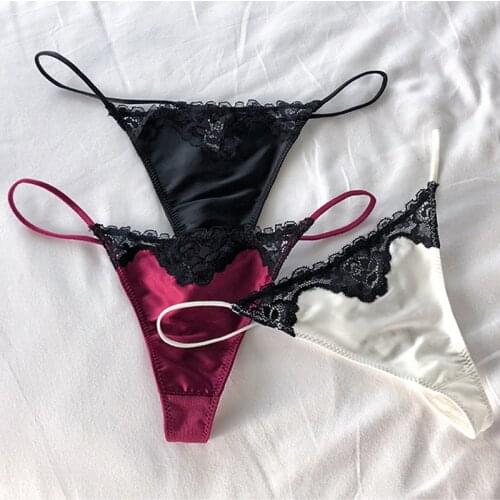 Lace Satin Thong Sexy Underwear Hot Thin Low Waist Thin Belt Soft Panties Breathable High Elastic Seamless Briefs Plus Size