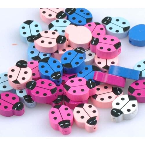 Mixed Color Wooden Cute Ladybird Beads For Jewelry making DIY 19X14mm 100pcs MT1486