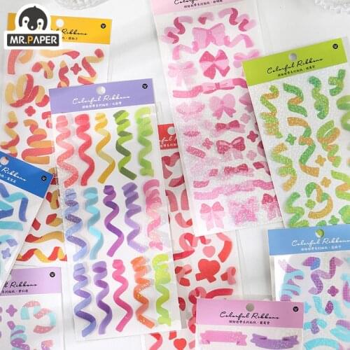 Mr Paper 10 Designs 1 Pc/bag Ins Style Colorful Ribbon Series Creative Laser Hand Account DIY Decor Collage Material Stickers