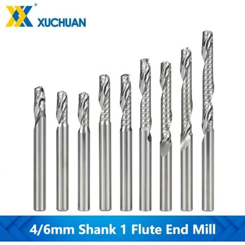 Single Flute End Mills Spiral Router Bit Tungsten Carbide Milling Cutter 4/6mm Shank CNC Router Bits 3D Milling Cutter Drill