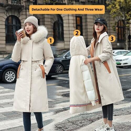 EHQAXIN Autumn Winter Womens Down Jackets 2021 New Thick Velvet Hooded Coats Detachable For One Clothing And Three Wear M-4XL