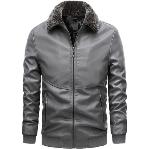 Autumn and winter leather jacket mens thick coat lamb velvet PU leather plus cotton coat male warm fur collar faux leather coat