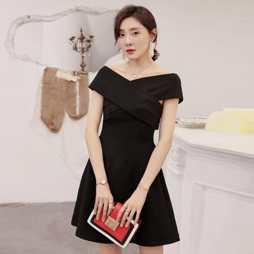 YIGELILA Women Vintage Little Black Dress Summer V-neck Empire Slim Dress Solid Cross Bandage A-line Dress 64882