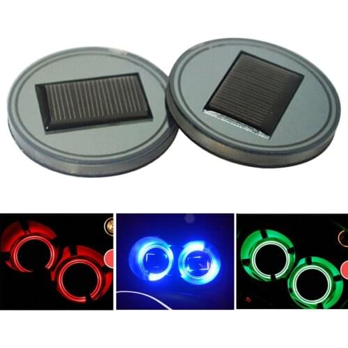 2Pcs LED Solar Luminescent Cup Pad Mat Car Decor Non-slip Bottle Holder Coaster Acrylic Fiber Water Cup Holder Auto Accessories