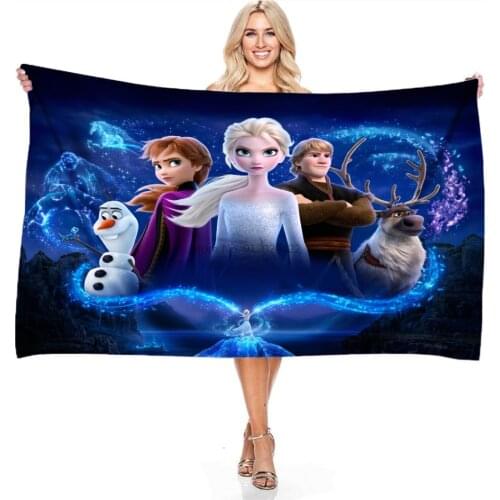 Disney Frozen Towel Anna Elsa Princess Character Digital Printing Beach Towel Bath Towel Adult Children Travel Vacation Blankets