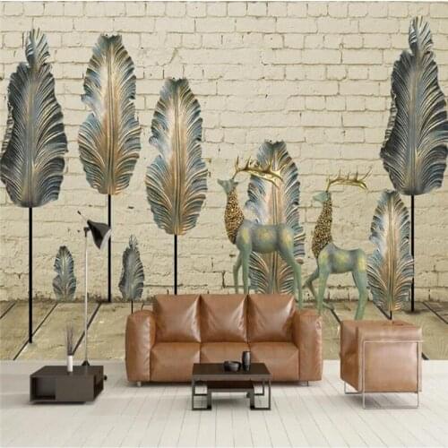 Custom wallpaper retro old 3d elk leaves wrought iron TV background wall decoration - high-grade waterproof material