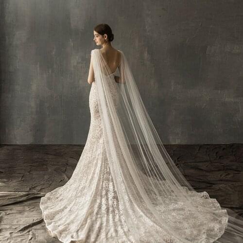 Simple Ivory Lady Cape Veil Wrap 3m Cathedral Long Wedding Bridal Cloak Shawl Double Shoulder With Pin Mariage Accessories