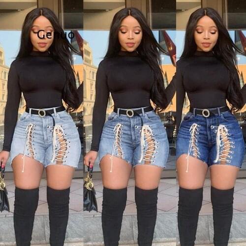 Plus Size Sexy White Blue Hollow Out Denim Shorts 4XL Summer Women High Waist Ripped Tassel Short Jeans Lace Up Bandage Hotpants