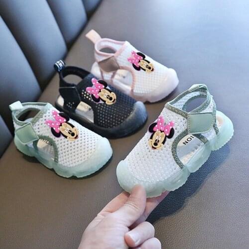 Disney childrens cartoon Minnie Mickey boys and girls baby non-slip soft bottom sandals beach shoes sandals LED