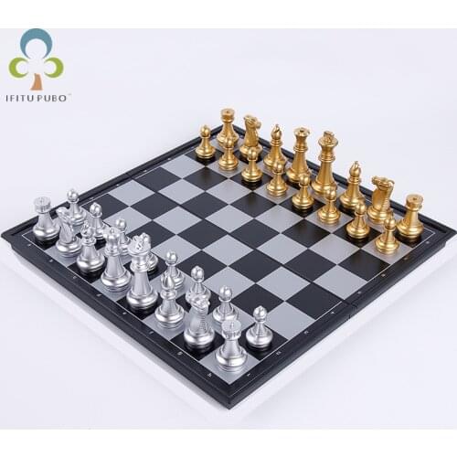 1Set Gold silver black and white magnetic chess checkers foldable chessboard entertainment chess card game toy chess YJN