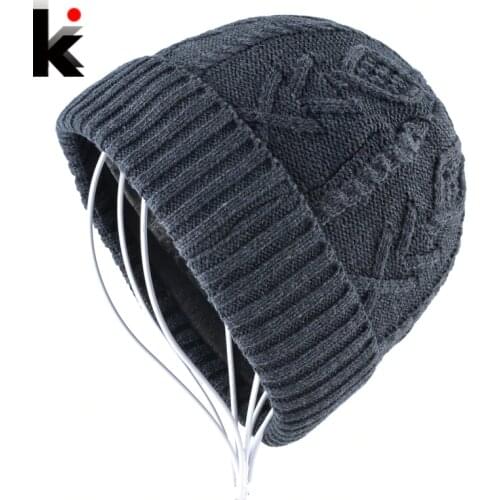 Mens Beanies Hats Winter Knitted Wool Hat Double layer Add Velvet knitting Caps Men Skullies Beanie Thicker Knit Bonnets Gorras