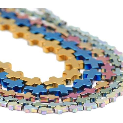 Jesus Cross Shape Blue,Gold Hematite Natural Stone Spacer Loose Beads For Jewelry Making Handmade DIY Bracelets 4x6mm6x8mm8x10mm