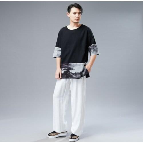 Men Sweatshirts Summer Linen Quickly Dry Chinese Traditional Loose T-shirt male Casual Jogger Running Workout Tai Chi Yoga Shirt