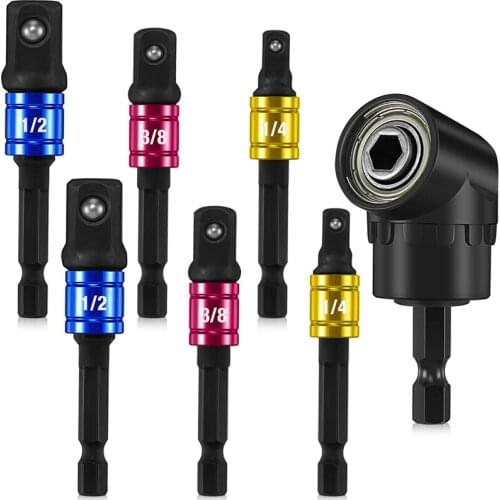 Hot 7 Pcs Impact Driver Socket Adapter Extension Set and 105 Degree Right Angle Screwdriver Drill
