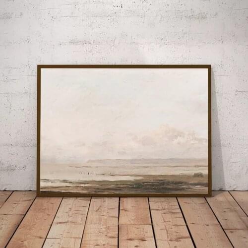 Pink Hazy Beach Vintage Oil Painting On Canvas Poster Seascape Coastal Landscape Reproduction Fine Art Prints Living Room Decor