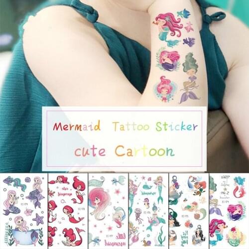 Cartoon Mermaid Temporary Tattoo Sticker Fake Tattoo Flash Princess Sticker Fashion for Children Girls Hand Tattoo Finger Decal