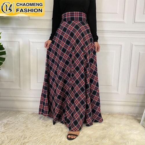 Abaya Dubai Plaid High Waist Ankle Muslim Fashion Long Skirt Jupe Femme Elegant Turkey Maxi Islam Clothing De Mode Casual Dress