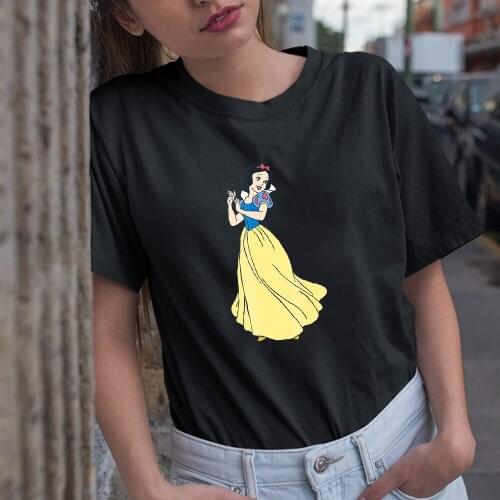 Disney Women T-Shirts Snow White Summer New Products Fashion Kawaii Pattern Comfortable Dropship Princess Color T Shirts Female