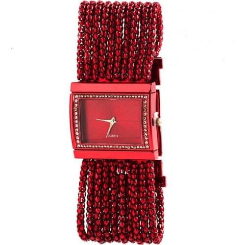 2021 Womens Watch Multi-Layer Bead Chain Rhinestone Inlaid Alloy Stylish Women Quartz Bracelet Watch Easy to read for Gift