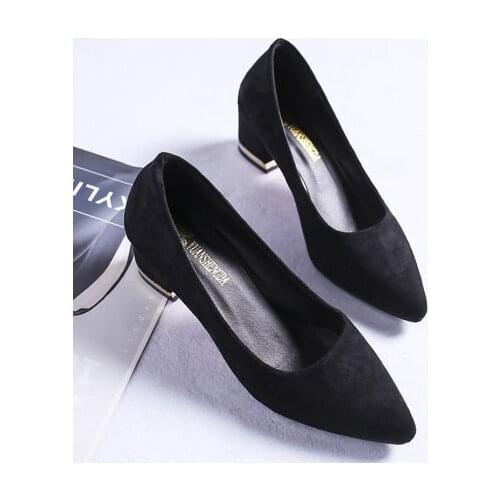 LLOGAI Thick-heeled Shoes Women 2021 New Korean Version of All-match Pointed Toe Mid-heel Oversized Work Shoes