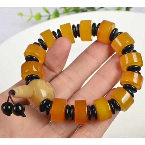 100%real jade men and women citrine agate chalcedony bracelet agate beads bracelets yellow chalcedony genuine jade 15*7.5mm
