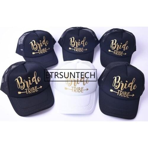 100pcs Team Bride Squad Baseball Mesh Cap Men Women Wedding Party Adjustable Snapback Hat Gold Letters Casquette Gift