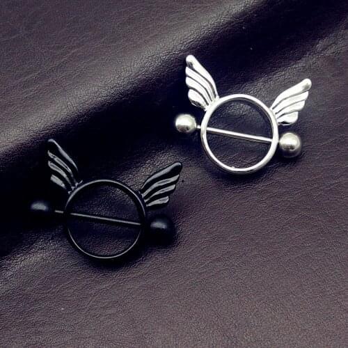 2pcs Hot Sale Stainless Steel sexy Nipple Rings Jewelry Trendy round wings Nipple Barbell Piercing Ring Body Piercing Jewelry