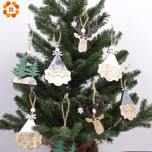 2PCS Creative Printed Wooden Deer/Tree/Car Christmas Pendants Ornaments Wood Crafts Kids Gift Xmas Tree Ornaments Decoration