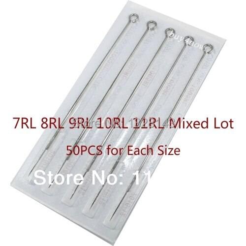 250PCS Mixed Lot Disposable Sterilized Tattoo Needles Stainless Steel tattoo needle 7RL 8RL 9RL 10RL 11RL Round Liner