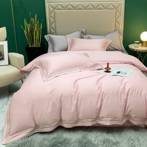 2020 Luxury 500TC 100% Cotton Simple Silky Bedding Set Embroidery Duvet Cover Flat Sheet Pillowcases 4Pcs