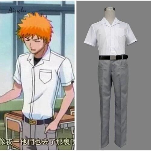 Ainclu Free Shipping Bleach The empty seat the first high school mens summer uniforms Cosplay Costume for Halloween Party