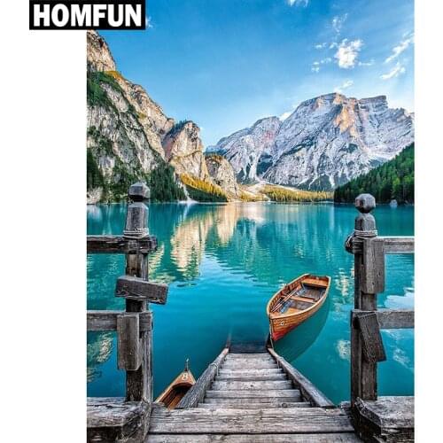 HOMFUN Full Square/Round Drill 5D DIY Diamond Painting "Lake boat" Embroidery Cross Stitch 5D Home Decor Gift A04004