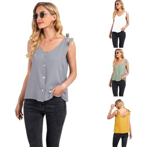 Sexy Spaghetti Strap Backless Women Blouses Fashion Solid V-Neck Sleeveless Summer Shirt Top Plus Size Loose Casual Blusas Femme