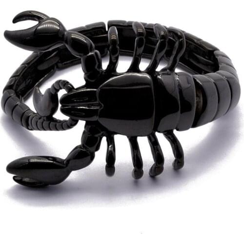 Stainless Steel Bracelets Black Scorpion Charms Mens Bracelets Punk Cuff Bangles Wristband Pulsera Hombre Jewelry 8.26inch