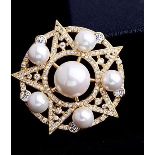 New crystal CZ star pearls pin brooch pendant ornament jewelry