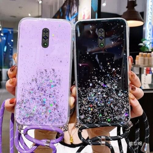For OPPO A5 A9 A31 A53 2020 A15 A72 A52 Realme 5 6 7 X7 Pro C3 Reno 2Z 4 Soft Clear Cover With Shoulder Strap Lanyard Rope Case
