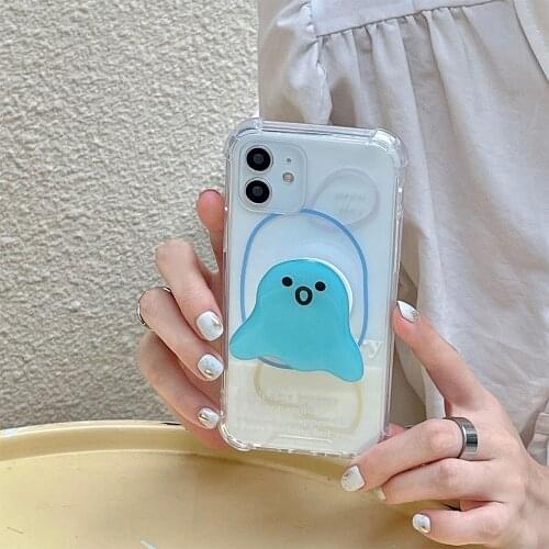 Korean Cartoon Cute Elf Holder Stand Phone Case For iPhone 12 11 Pro Max Mini XR X XS 7 8Plus SE2020 Graffiti Clear Soft Cover