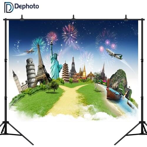 DePhoto photography backdrop Global travel theme famous building custom Birthday party wedding background photo studio backdrop
