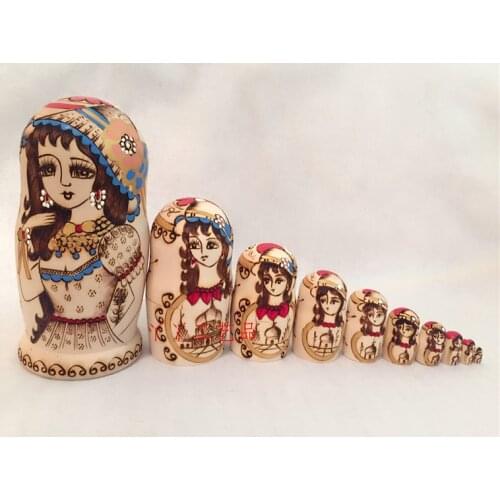 10pcs/set Wooden Russian Dolls Nesting Dolls Maiden Wishing Doll Beautiful Handmade Matryoshka Doll Kids Toy Gifts Collection
