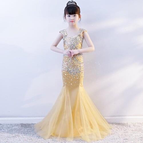 Luxury Beading Design Kids Catwalk Mermaid Princess Evening Gown Birthday Wedding Party Pageant Dress For Girls Vestidos L664