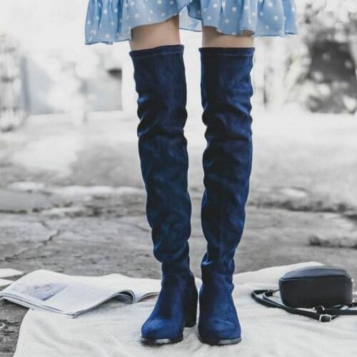 EshtonShero Shoes Woman Over The Knee Boots PU Leather Square Med Heel New Arrivals Platform Ladies Motorcycle Boots Size 3-12.5