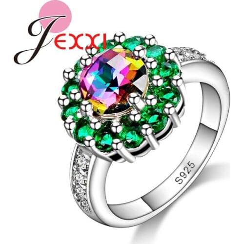 Brand Design Princess Cut Green AAA Cubic Zircon Crystal 925 Sterling Silver Fashion Rings For Women Wedding Bague Jewelry
