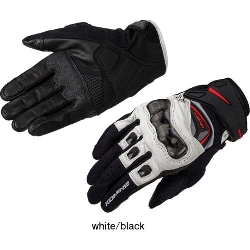Komine GK-224 Motorcycle ATV Bike Mountain Bicycle Gloves GK 224 Carbon Protect Leather Mesh Black White Gloves