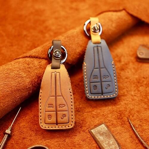 Crazy Horse Leather Auto Car Styling Key Case For Hongqi HS5 19 FAW HS7 HS9 Car Holder Shell Remote Cover keychain